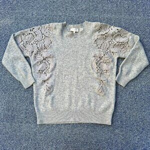 Ted Baker London Gray Wool-Blend Sweater With Intricate Embroidered Paisley Desi